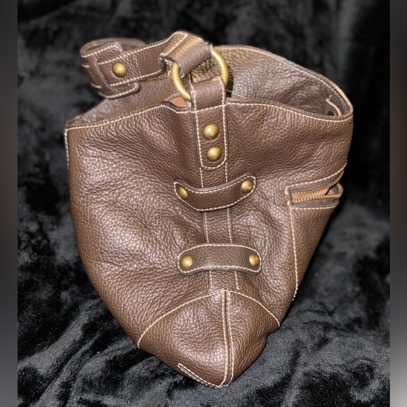 J. Crew Dk Brown Pebble Grain Leather Small Detailed Shoulder Bag - Picture 9 of 10